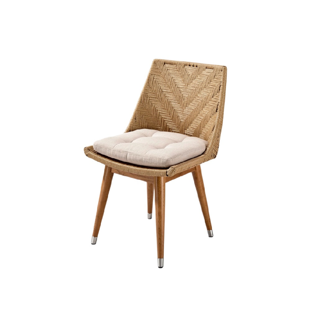 Modern Woven Chair with Cushioned Seat and Wooden Legs